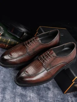 Chaussures habillées derbies pour hommes en cuir véritable gaufré python chaussures d'affaires formelles