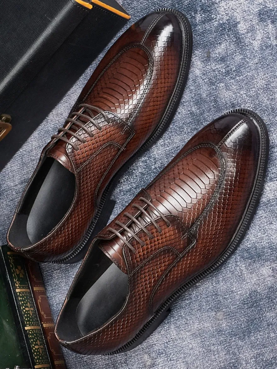 Chaussures habillées derbies pour hommes en cuir véritable gaufré python chaussures d'affaires formelles