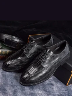 Chaussures habillées derbies pour hommes en cuir véritable gaufré python chaussures d'affaires formelles