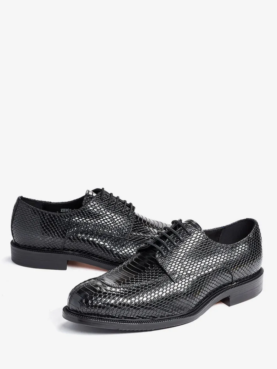 Chaussures habillées derbies pour hommes en cuir véritable gaufré python chaussures d'affaires formelles