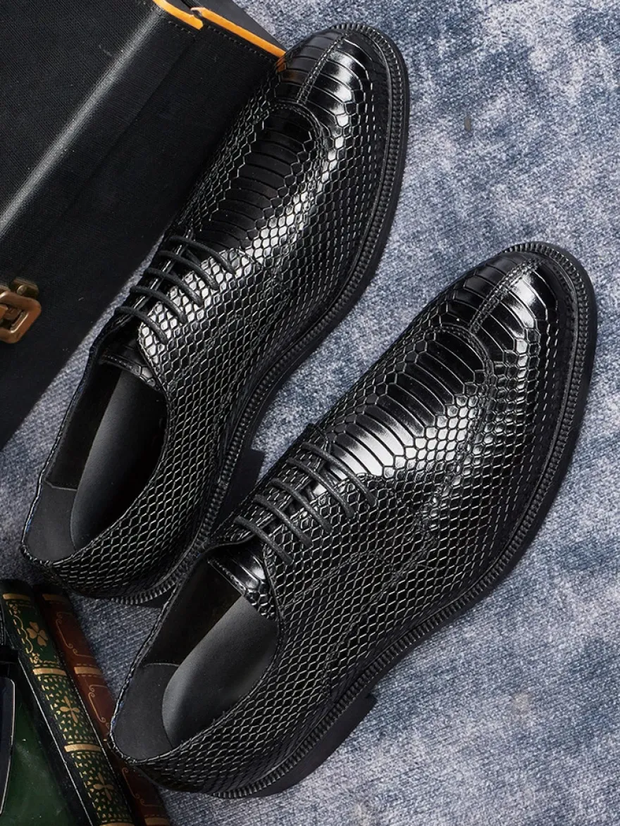 Chaussures habillées derbies pour hommes en cuir véritable gaufré python chaussures d'affaires formelles