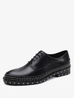 Chaussures habillées hommes pour mariage à bout rond rivets en cuir de vache