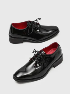 Chaussures habillées noires à bout rond et lacets chaussures de soirée