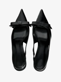 Chaussures habillées noires à talons hauts avec nœuds et bride arrière à talons aiguilles