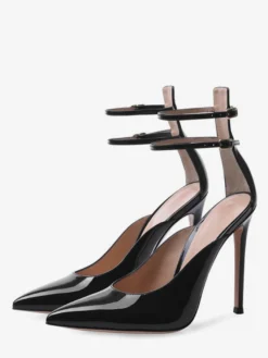Chaussures habillées noires à talons hauts et bout pointu avec bride à la cheville pour femmes
