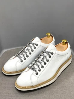 Chaussures habillées pour hommes motif crocodile à lacets faites à la main en cuir véritable