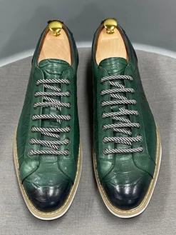 Chaussures habillées pour hommes motif crocodile à lacets faites à la main en cuir véritable