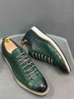 Chaussures habillées pour hommes motif crocodile à lacets faites à la main en cuir véritable