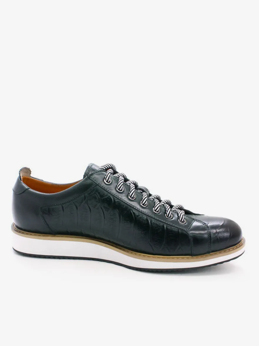 Chaussures habillées pour hommes motif crocodile à lacets faites à la main en cuir véritable