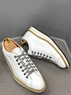 Chaussures habillées pour hommes motif crocodile à lacets faites à la main en cuir véritable