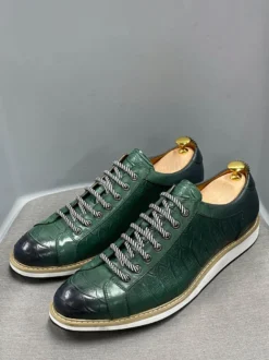 Chaussures habillées pour hommes motif crocodile à lacets faites à la main en cuir véritable