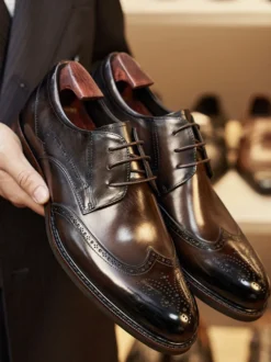 Chaussures habillées pour hommes à bout carré en cuir de vachette Brogue Chaussures de mariage formelles