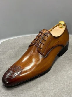 Chaussures habillées pour hommes modernes à bout rond en cuir de vache