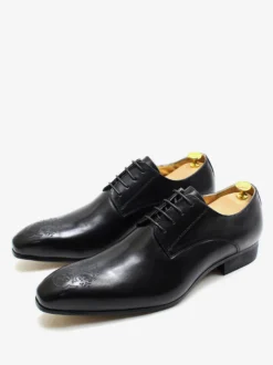 Chaussures habillées pour hommes modernes à bout rond en cuir de vache