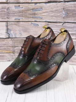 Chaussures habillées pour homme élégantes à bout rond en cuir de vache