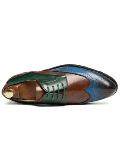 Chaussures habillées pour hommes à bout pointu et talons bas à blocs de couleurs