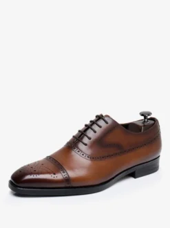 Chaussures habillées pour hommes à bout carré en cuir Brogue Derby Chaussures de mariage formelles