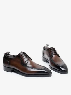 Chaussures habillées pour hommes élégantes à bout ouvert en cuir à lacets Derby chaussures de bal de mariage formelles