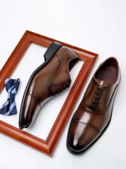 Chaussures habillées pour hommes bout rond en cuir PU Oxford chaussures de mariage de fête de bal
