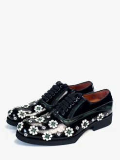 Chaussures habillées pour homme élégantes à bout rond en cuir de vachette à fleurs