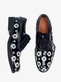 Chaussures habillées pour homme élégantes à bout rond en cuir de vachette à fleurs