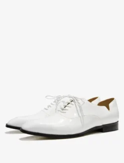 Chaussures habillées pour hommes à bout pointu à lacets en cuir verni pour bal de promo mariage