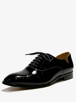 Chaussures habillées pour hommes à bout pointu à lacets en cuir verni pour bal de promo mariage