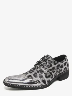 Chaussures habillées pour hommes patchwork léopard à lacets