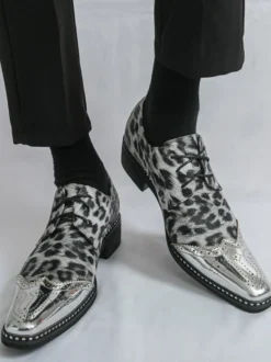 Chaussures habillées pour hommes patchwork léopard à lacets