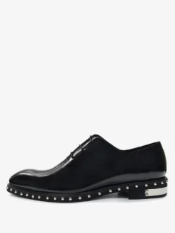 Chaussures habillées pour hommes pour mariage à bout rond à rivets en cuir verni de vache