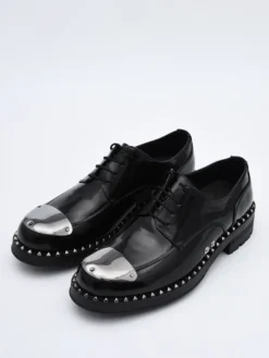 Chaussures habillées pour hommes pour soirée modernes à bout rond en cuir de vachette avec rivets