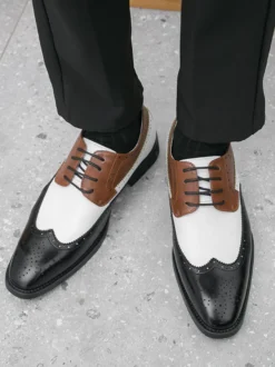 Chaussures habillées pour hommes bout rond talons bas couleurs contrastées derbies