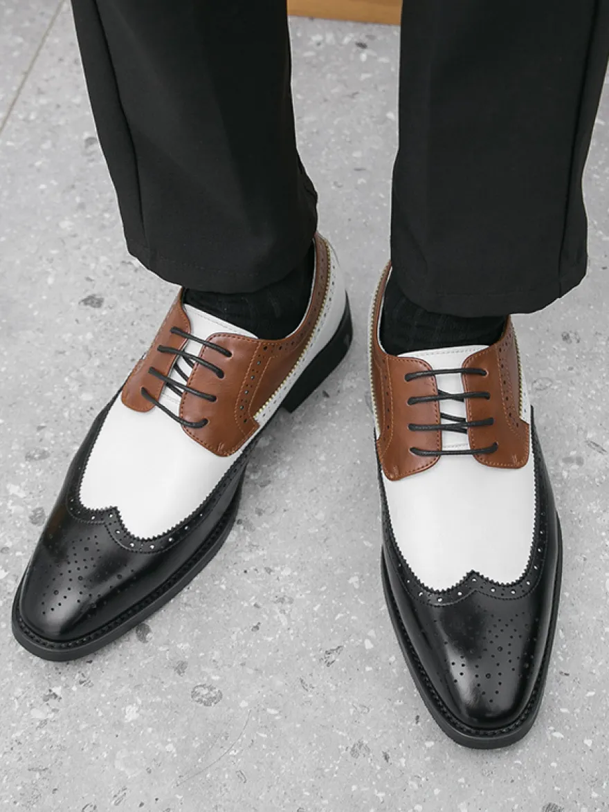 Chaussures habillées pour hommes bout rond talons bas couleurs contrastées derbies