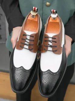 Chaussures habillées pour hommes bout rond talons bas couleurs contrastées derbies