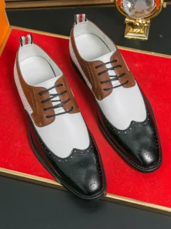Chaussures habillées pour hommes bout rond talons bas couleurs contrastées derbies