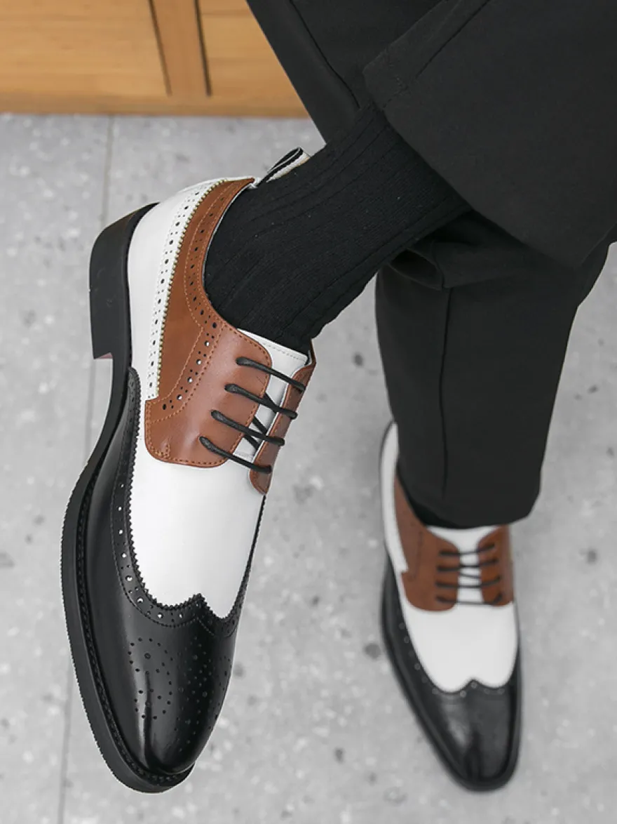 Chaussures habillées pour hommes bout rond talons bas couleurs contrastées derbies