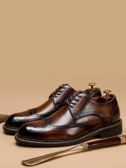 Chaussures habillées pour hommes chaussures de mariage à bout carré en cuir Brouges