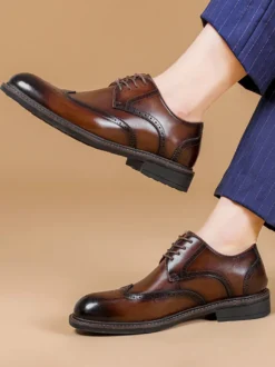 Chaussures habillées pour hommes chaussures de mariage à bout carré en cuir Brouges