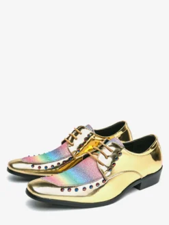 Chaussures habillées pour hommes patchwork bout rond clous décoratifs derbies basses antidérapantes chaussures de bal