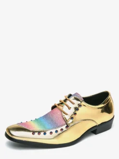 Chaussures habillées pour hommes patchwork bout rond clous décoratifs derbies basses antidérapantes chaussures de bal