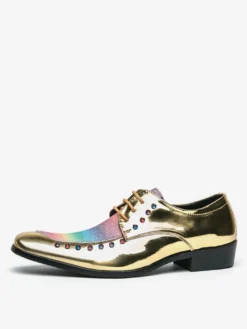 Chaussures habillées pour hommes patchwork bout rond clous décoratifs derbies basses antidérapantes chaussures de bal