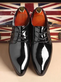Chaussures habillées pour hommes chaussures derby à lacets et bout pointu en cuir synthétique chaussures basses et formelles résistantes à talons carrés
