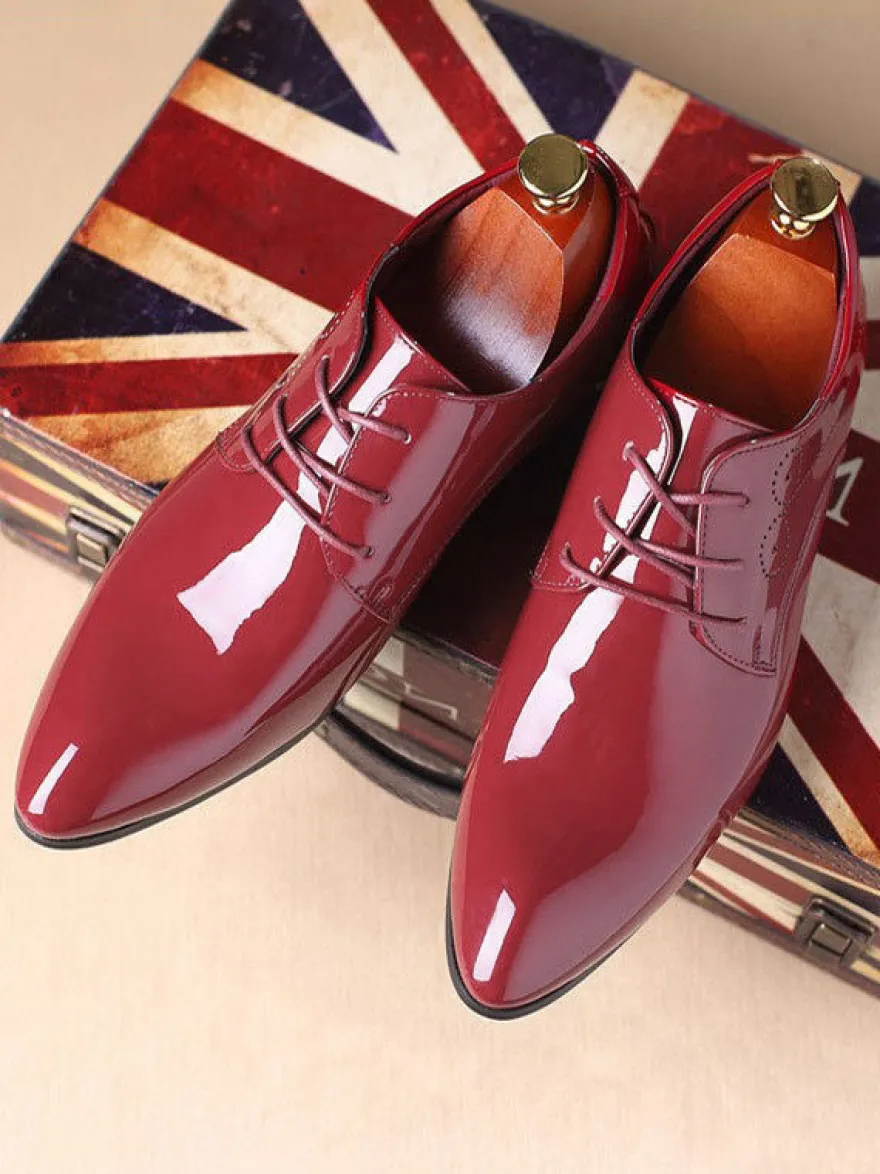 Chaussures habillées pour hommes chaussures derby à lacets et bout pointu en cuir synthétique chaussures basses et formelles résistantes à talons carrés