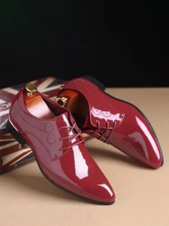 Chaussures habillées pour hommes chaussures derby à lacets et bout pointu en cuir synthétique chaussures basses et formelles résistantes à talons carrés