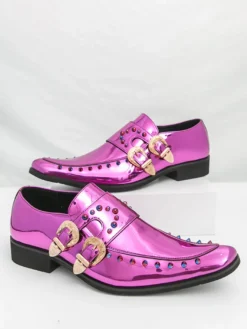 Chaussures habillées pour hommes bout carré métallisé boucle perlée
