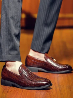 Chaussures habillées pour hommes bout rond motif serpent à enfiler