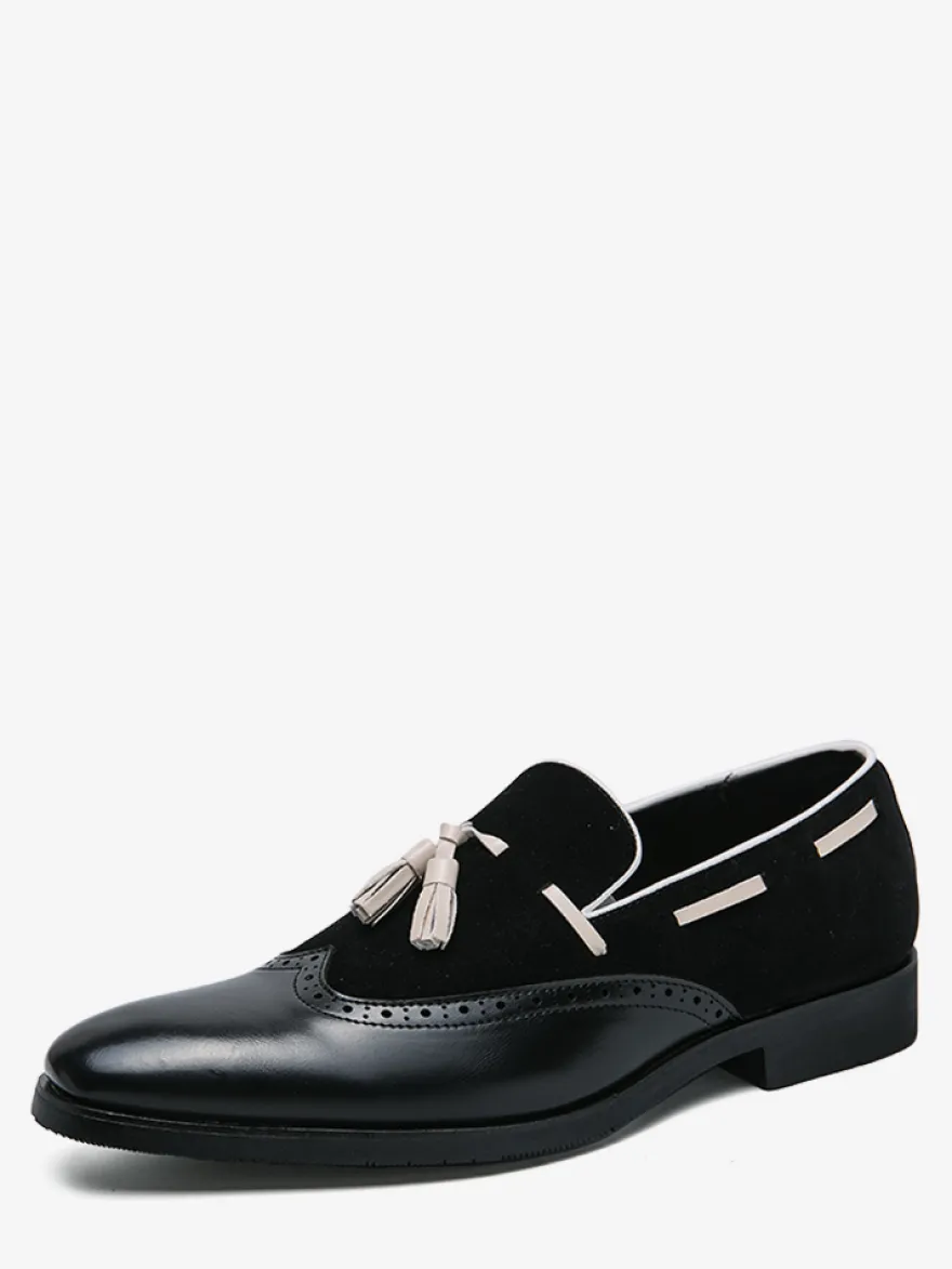 Chaussures habillées pour hommes bout rond à enfiler avec pompons