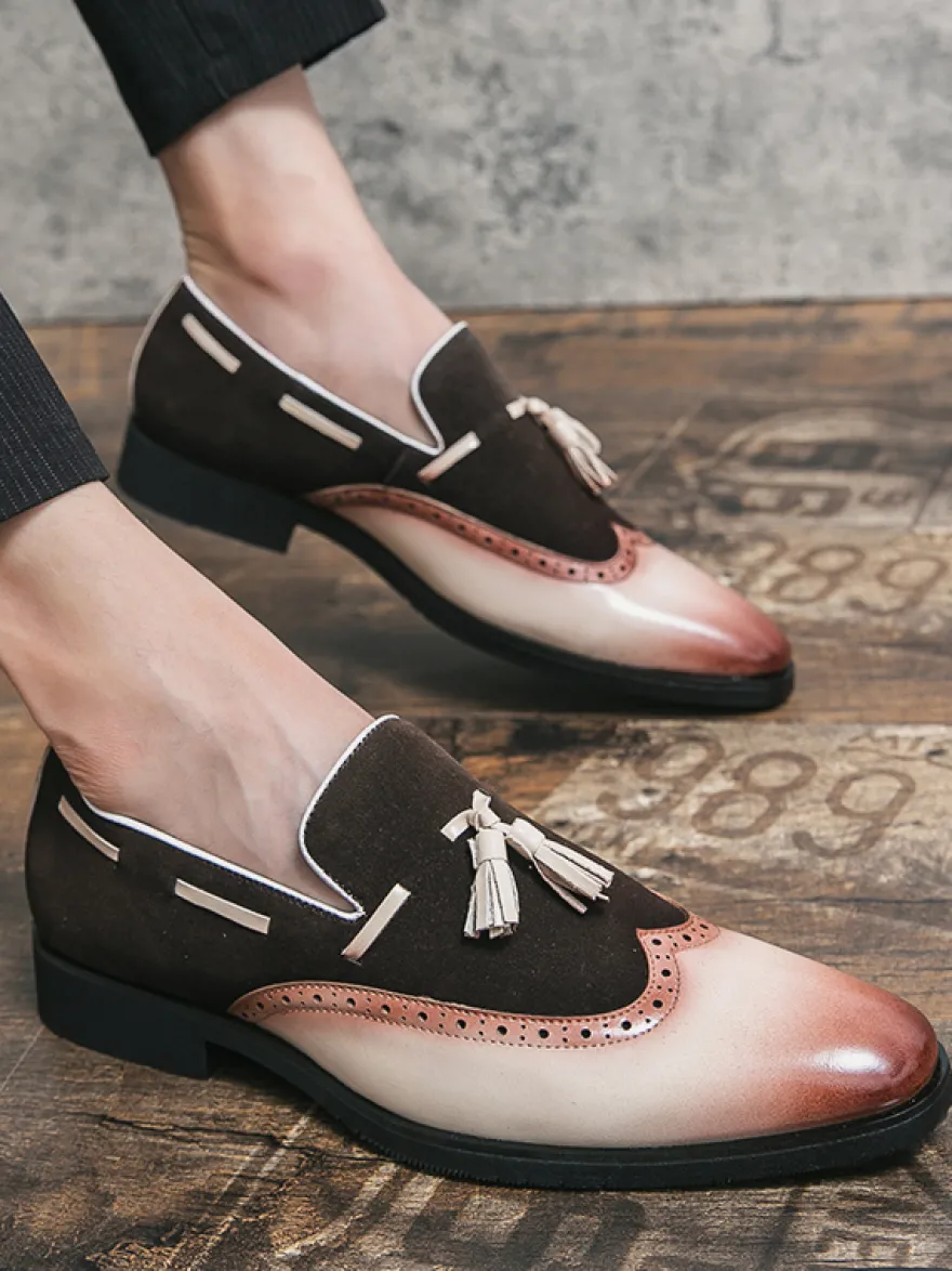 Chaussures habillées pour hommes bout rond à enfiler avec pompons