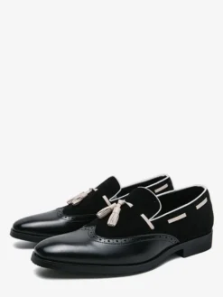 Chaussures habillées pour hommes bout rond à enfiler avec pompons