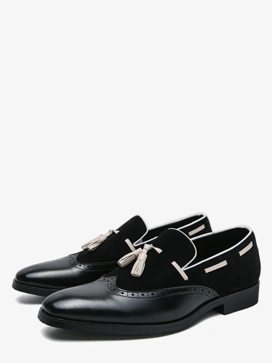 Chaussures habillées pour hommes bout rond à enfiler avec pompons